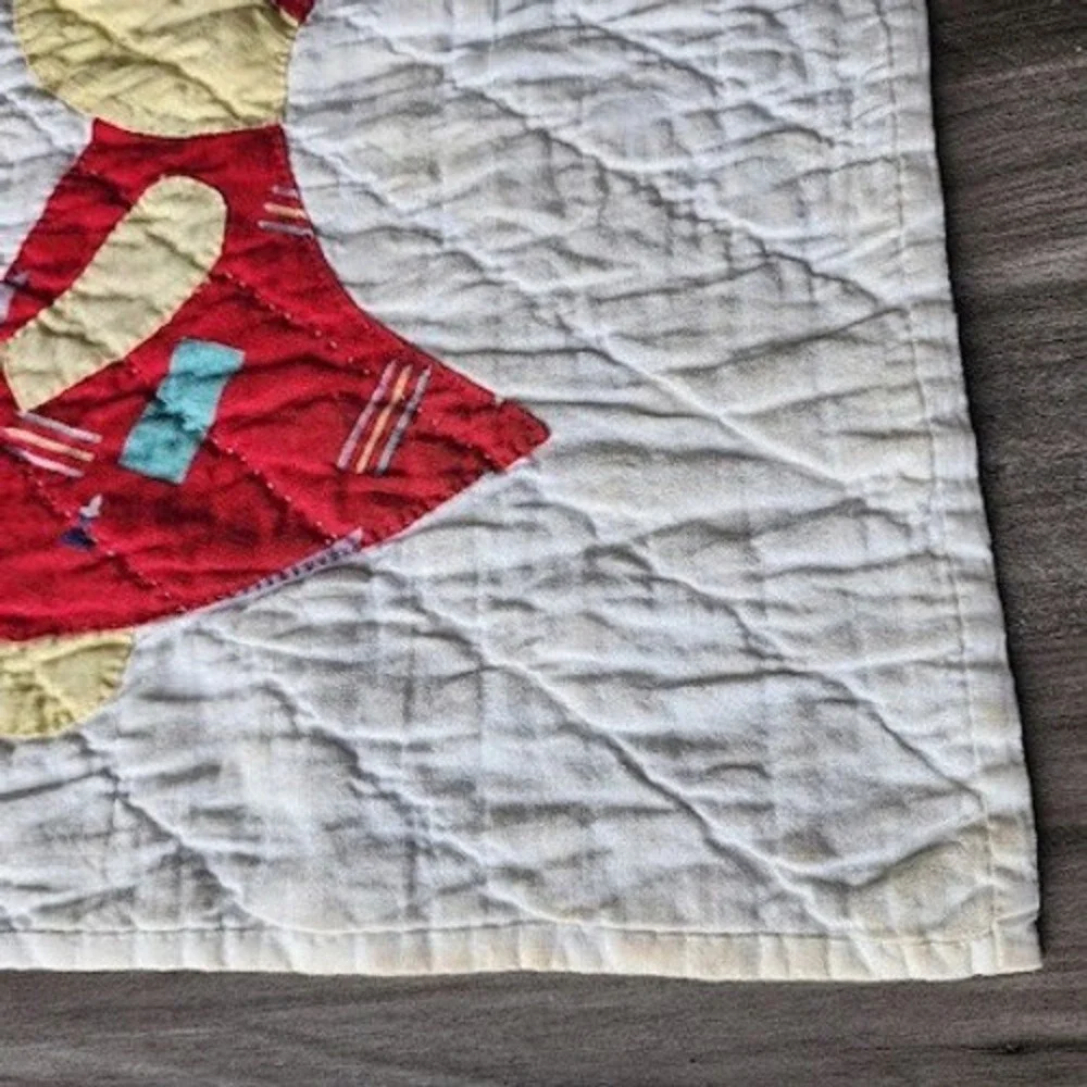 VINTAGE Sunbonnet Sue Quilt Hand Applique Twin 67x83 Purple Yellow Calico Folk